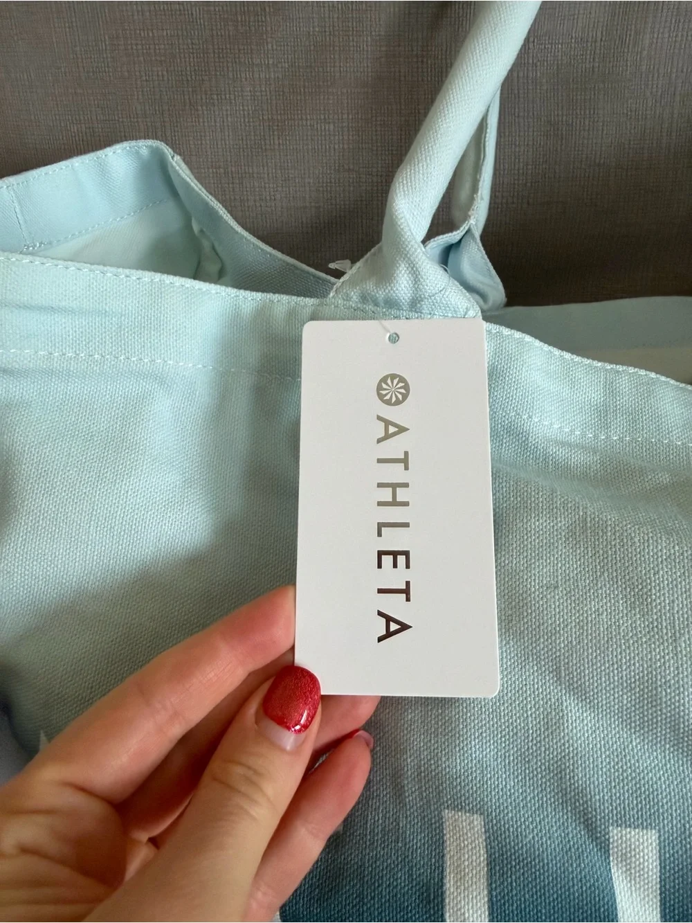 NWT Athleta with Bold Logo Beach Bag Tote Bag Blue Ombre Canvas Shopping Bag